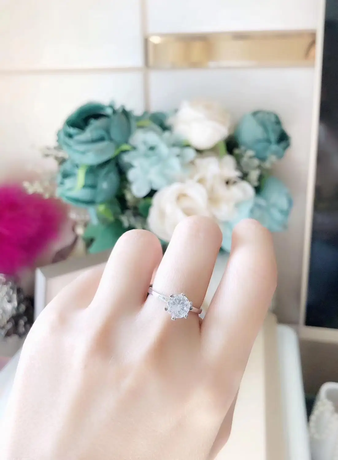 TSHOU310 простые женские кольца из стерлингового серебра 925 пробы с кристаллами для