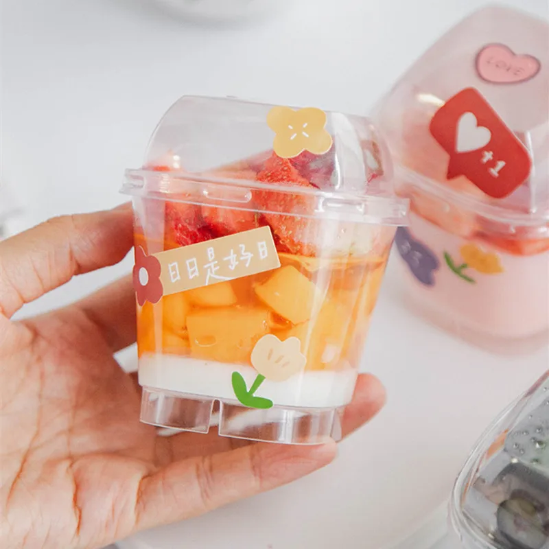 

50pcs High quality mousse cup pudding yogurt oatmeal milkshake cup hard plastic transparent disposable packaging cup with lid