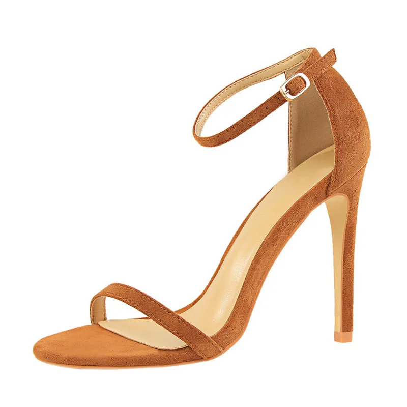 

Summer Gladiator Sandals Women High Heels Flock Leather Black Red Open Toe Sexy Wedding Ankle Strap Sandals Women DS-A0235