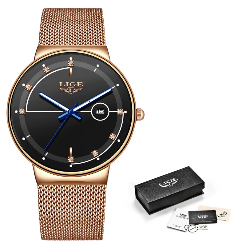 

2020 New LIGE Fashion Ladies Watches Top Brand Luxury Simple Slim Watch Women Waterproof Mesh Belt Gold Watch Relogio Feminino