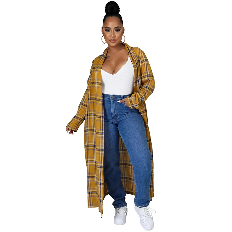 

2021 Autumn New Plaid Print Women's Fashion Trendy Dress Casual Long-sleeved Lapel Home Outdoor Temperament Commuter Long Dress