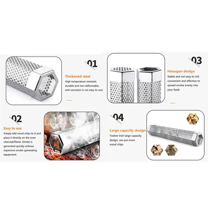 

1pc Heat Resistant BBQ Smoker Tube Stainless Steel Grill Smoker Tube Grill Supplies BBQ Tools Accessories