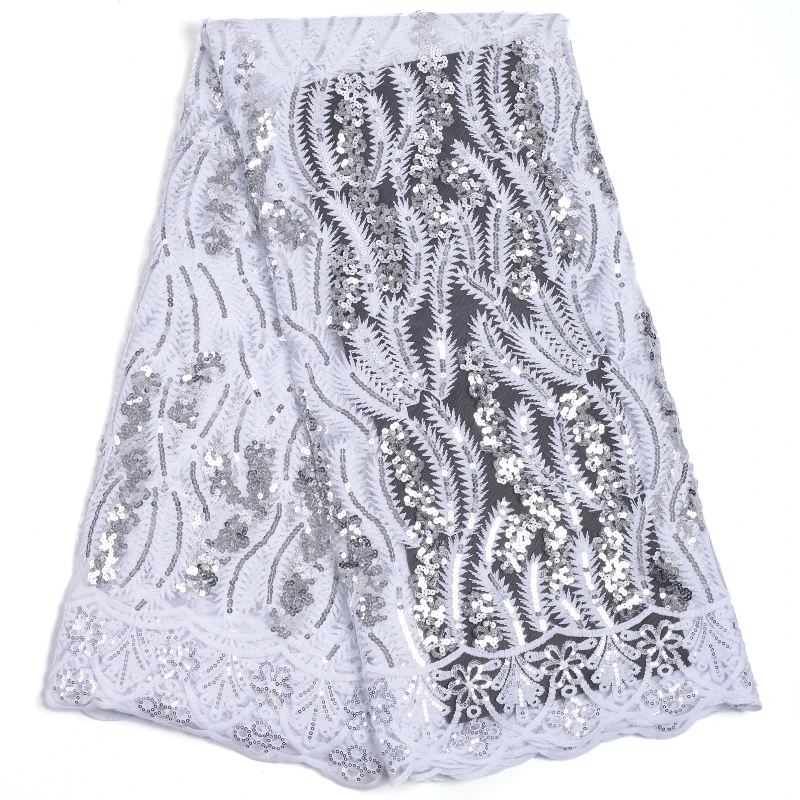 

Zhenguiru High Quality Sequined African Lace Fabric Tulle French Lace Fabric Embroidery Nigerian Fabric For Women Wedding A2217