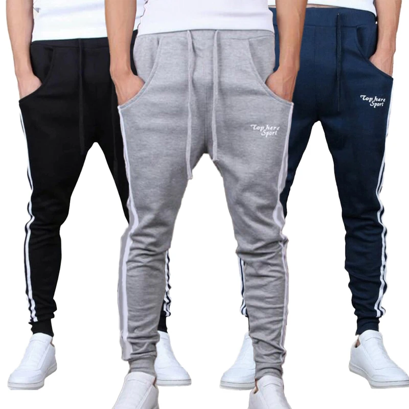

Men Stripe Cotton Harem Pants Sport Fitness Joggers Trousers Fashion Streetwear Jogging