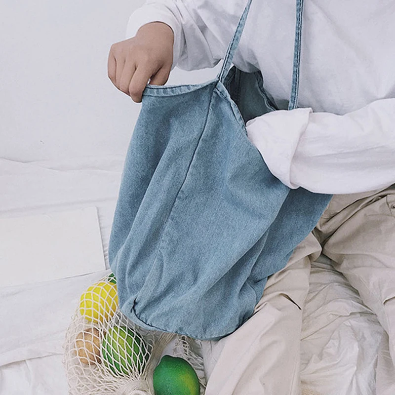 

LKEEP New Denim Bag Neutral Men And Women Canvas Bag Large Shopping Bag Art Student Bag Unisex Shoulder Bag