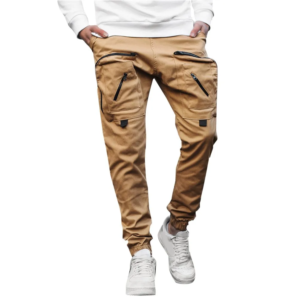 

New Men Joggers Pants Solid Color Cargo Military Sweatpants Multi-pocket Spring Mens Trousers Sportswear Hip Hop Pencil Pants