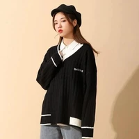sweaters women autumn letter chic vintage v neck daily oversize girls sweater student fall casual all match ins pullovers girls