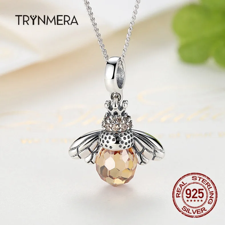 Trynmera Классический 925 стерлингового серебра оранжевое крыло Подвески пчелы для животных подходит браслет для женщин аксессуары B027