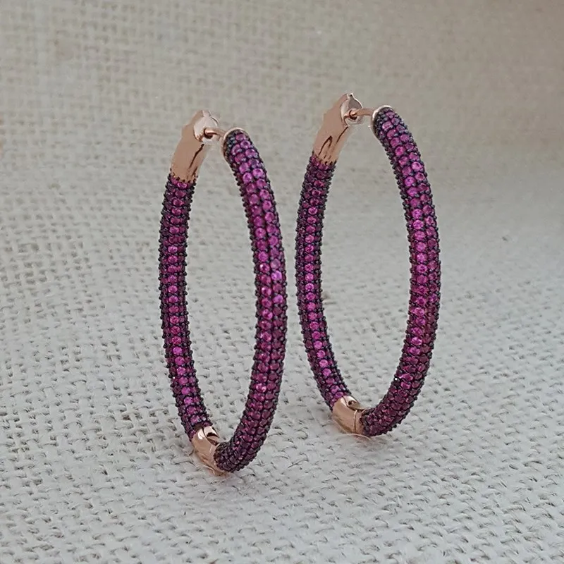 Серьги-кольца женские из серебра 925 пробы с рубином