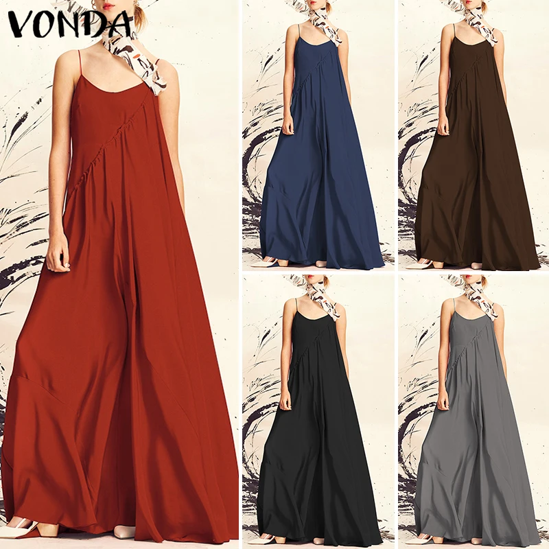 VONDA, женское платье,, летнее, Пляжное, сексуальное, на бретельках, без рукавов, длинное, макси платье, повседневное, свободное, размера плюс, Vestidos