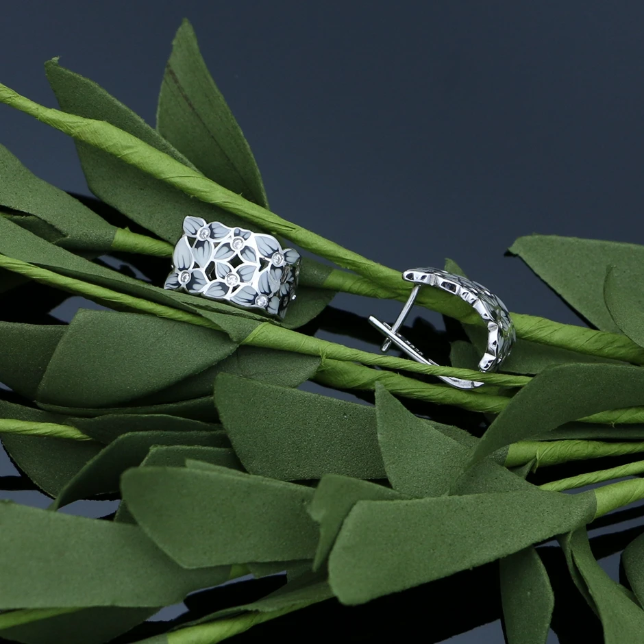 LMFALECA изысканные серебряные Ювелирные наборы белый и цветок из черной эмали