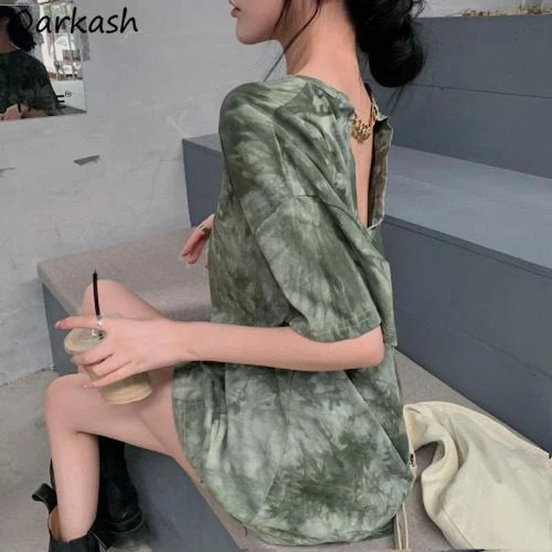 Футболки женские с принтом на завязках летние свободные длинные модные футболки