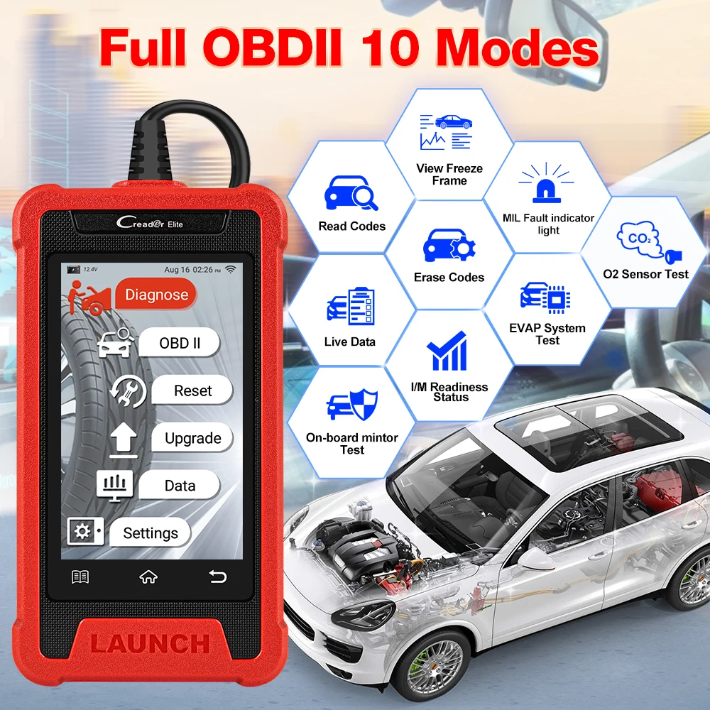 Диагностический сканер OBD2 LAUNCH X431 Elite CRE200 считыватель кодов EOBD OBDII с многоязычной