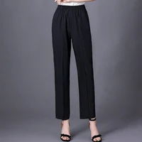 middle aged women summer pencil pants high waist casual stretch straight pants female black ankle length trousers 5 xl