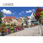 Laeacco весенний Красочный цветочный квадратный город в Германии фото фон фотографический фон