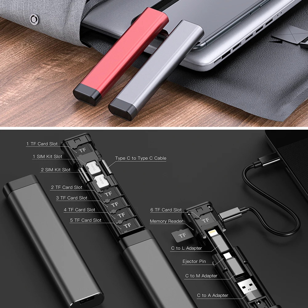 Caja de almacenamiento de tarjeta adaptadora inteligente multifunci&oacute;n 9 en 1 Cable USB Stick para iPhone Xiaomi Huawei Samsung Suministros de tel&eacute;fono port&aacute;til-1