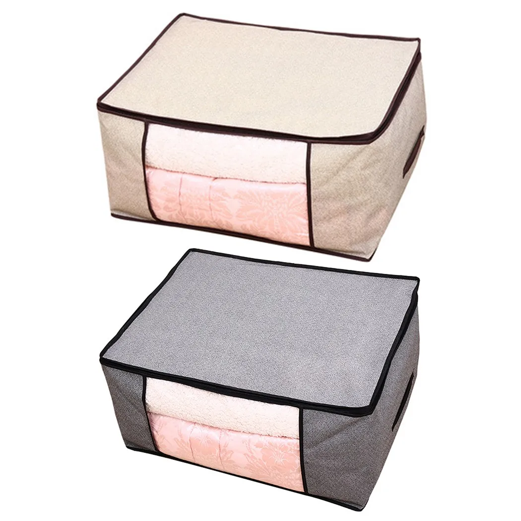 

60*45*30CM Non-woven Folding Quilt Clothing Storage Bag Transparent Window Fabric Storage Box 2021 New