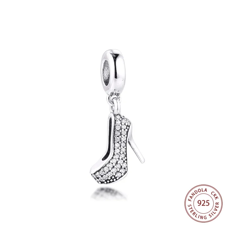 

Trendy 925 Sterling Silver Stiletto Shoes Dangle Charm Clear CZ Crystal Beads for Jewelry Making Fits Original Bracelet Bangle