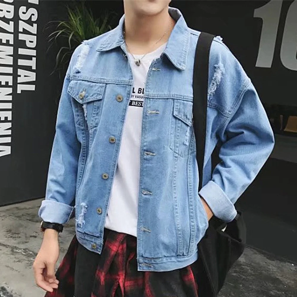 

autumn winter 2021 loose denim jacket men's trend Korean coat simple versatile handsome Hong Kong style casual jacket students