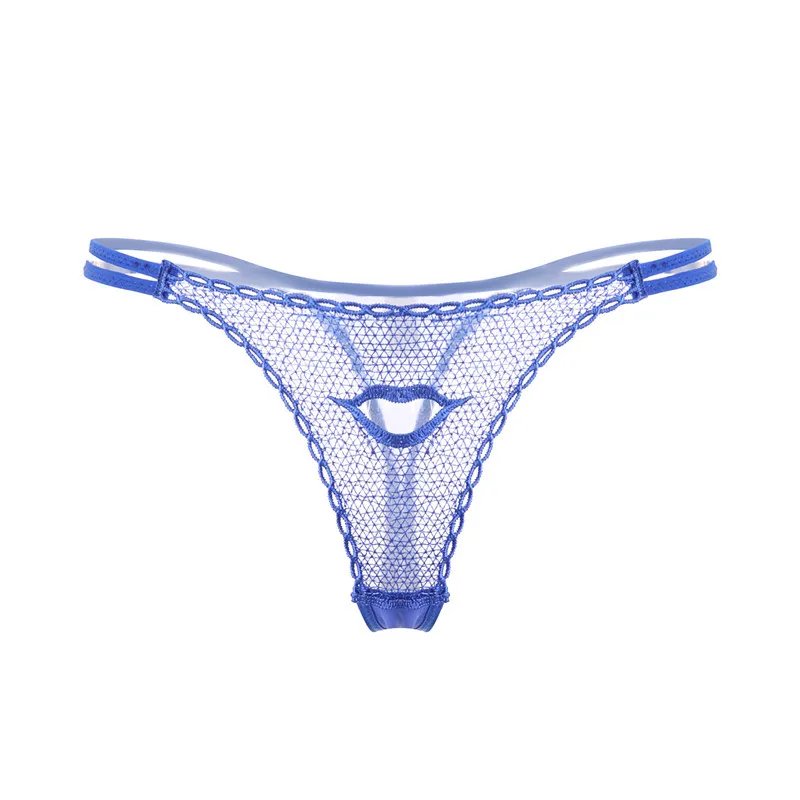 

Women's Erotic Lingerie Exotic Sexy Lips Decoration Mesh Hollow Ladies Panties Tulle Perspective Temptation Thong 2021 New