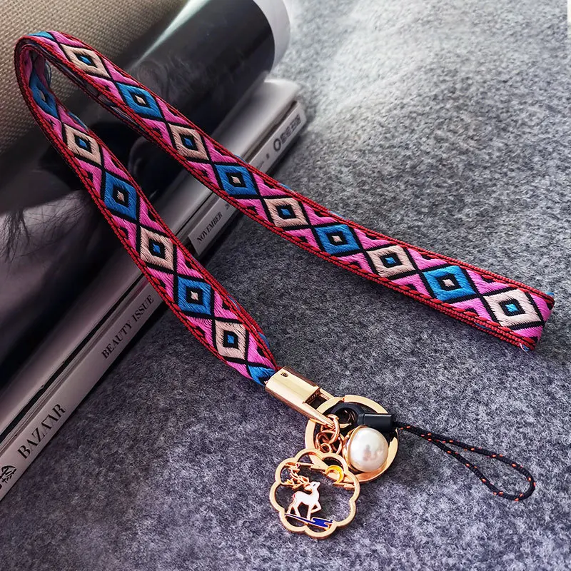 

Ethnic Braided Neck Rope For iPhone12 With Metal Keychain Lanyard ID Cards Badge Holder Cell Mobile Phone Straps