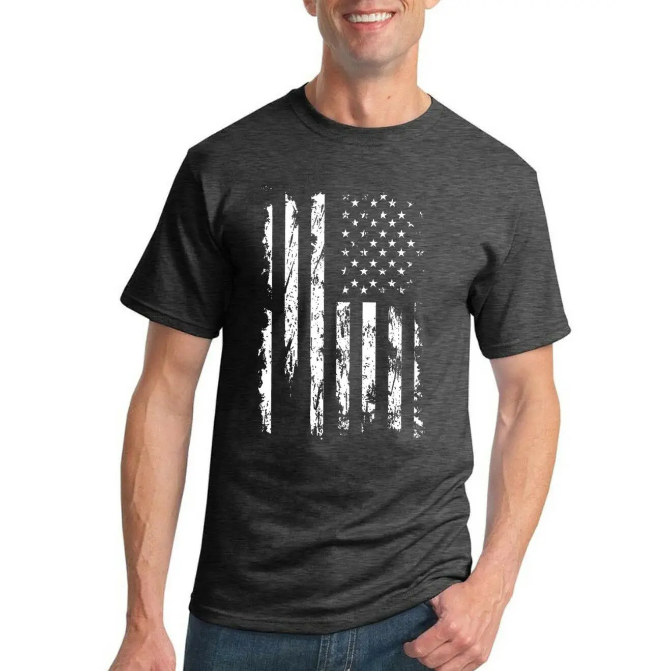 

United States Flag Distressed USA American Pride Men T-Shirt US 4th Of July Tee