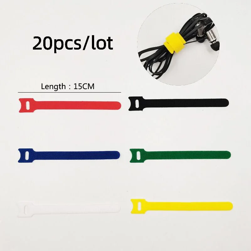 

15x1.2CM T-Type Adhesive Loop Hook Velcro Sticks Cable Tie Magic Fastener Tape Earphone USB Cable Is Tied Sticking Tape 20pcs