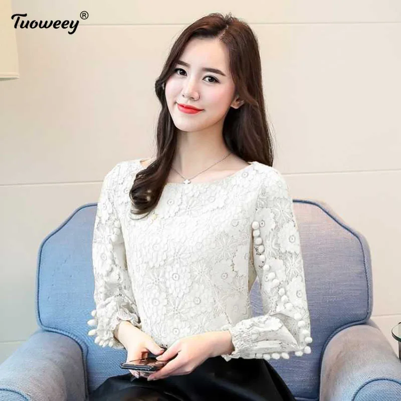 

Lady Casual Long Sleeve O-Neck Lace Yellow Green White Blusas Tops Women Spring Autumn Style Lace tShirts