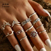 tocona 13pcssets retro hollow geometric silver color ring sets exquisite moon wedding ring jewelry for women men gift 14822