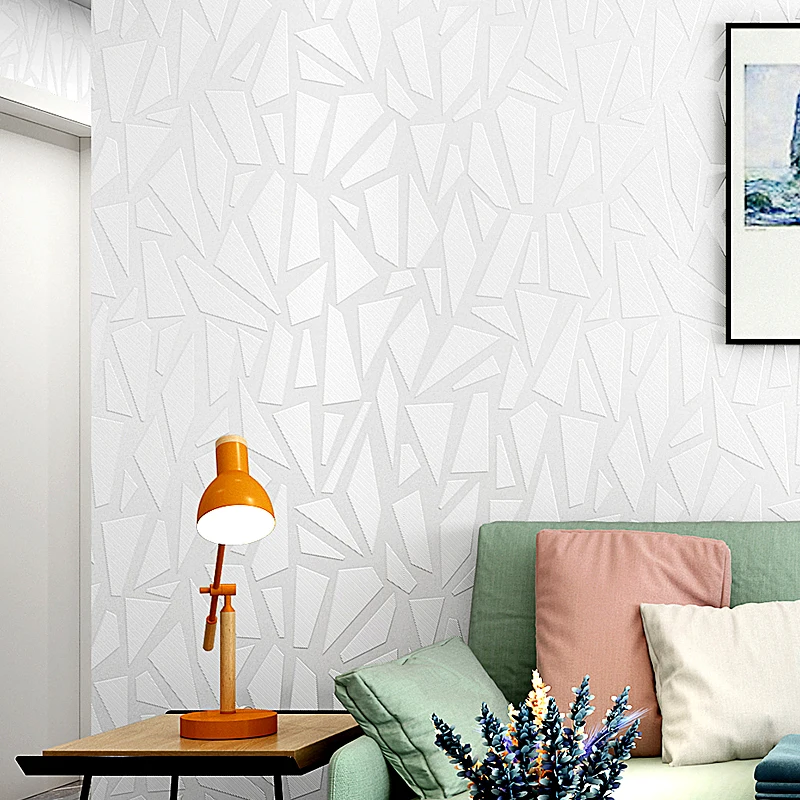 

2020 New Modern Minimalist Thick Non-woven Flocking Wallpaper White Geometric Pattern Living Room Home Decoration Wallpaper Roll
