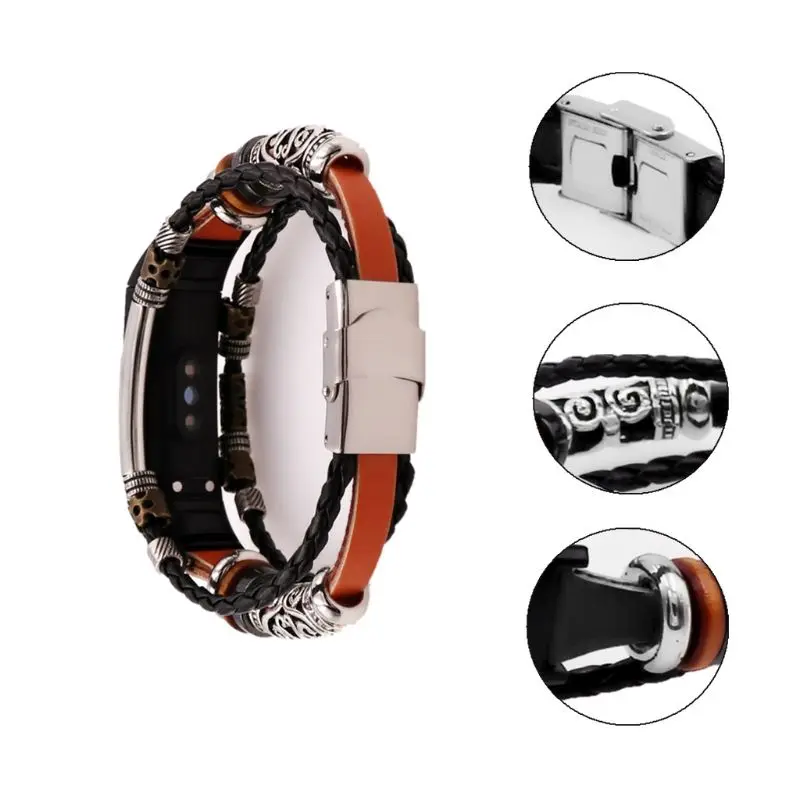 

Retro Woven Beads Wrist Strap Metal Buckle Watchband for Huawei Honor Band 5/4