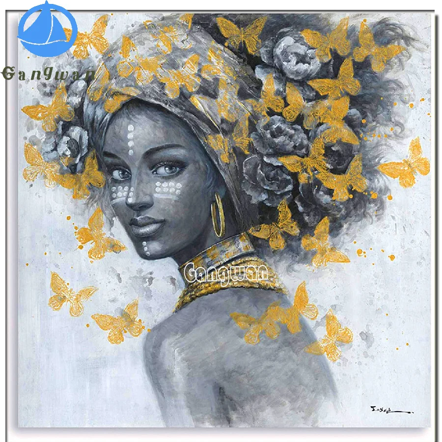 

Алмазная 5D живопись «сделай сам», картина с квадратными и круглыми стразами, абстрактная Африканская женщина, вышивка с бабочками для девуш...