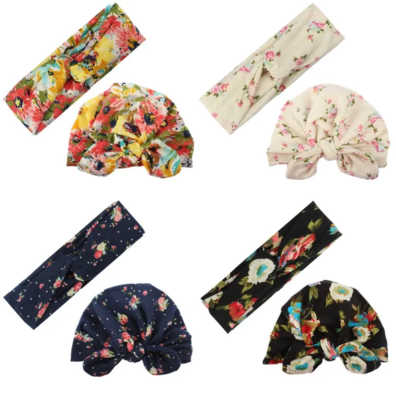 Family Matching Mom Baby Hats Sets Turban With Rabbit Ears Mommy Headband Lovely Prints | Детская одежда и обувь