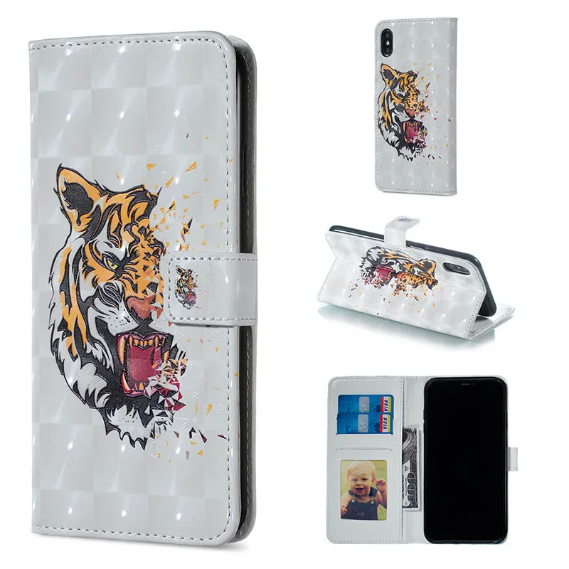 Tiger Кожаный бумажник чехол для телефона для samsung Galaxy S6 S7 край S8 S9 плюс S9+ S8+ S10 S10e A320 A520 A6 A8 A7 A9 цветок чехол с откидной крышкой - Цвет: Tiger