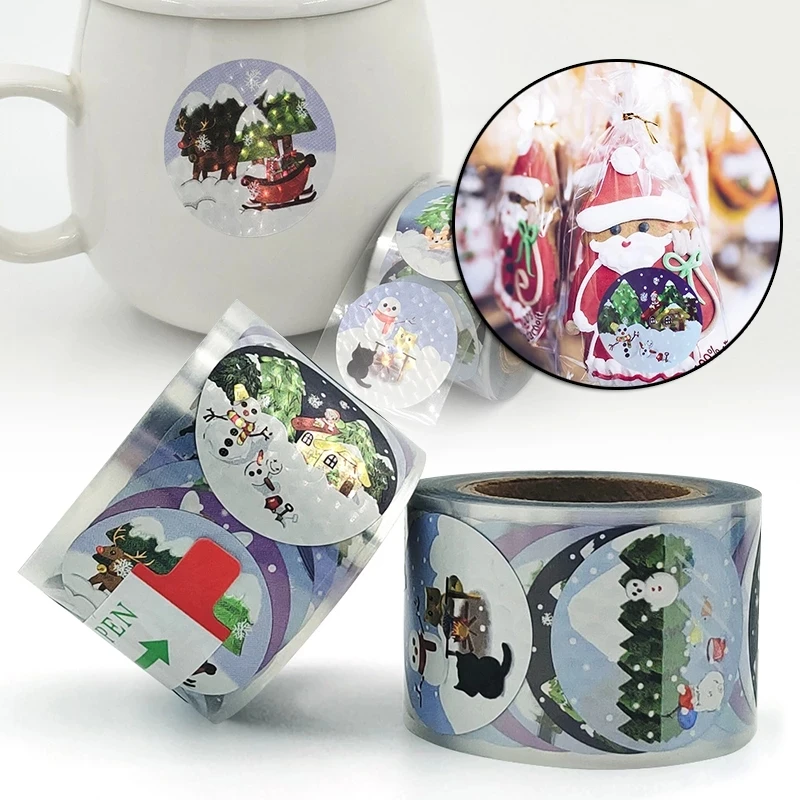 Высококачественные бронзовые рождественские наклейки в рулоне красочные 250 штук