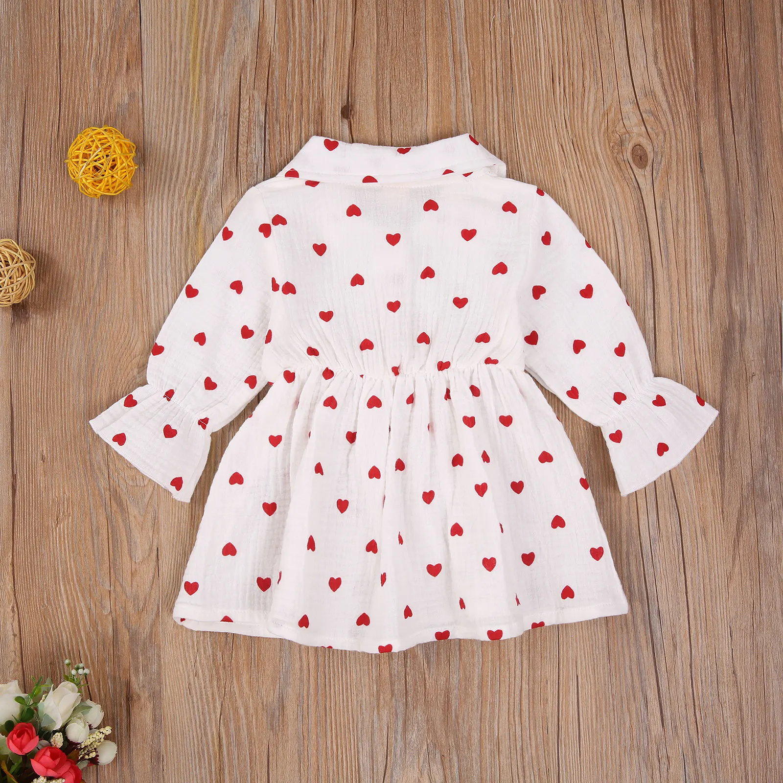 

Newborn Baby Girls Autumn Dress Love Heart Print Long Sleeve Turn Down Collar A-Line Knee Length Dress 0-24M