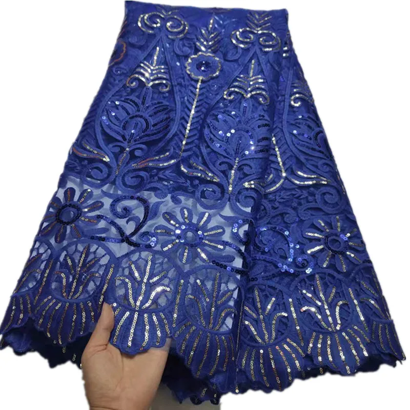 

Royal Blue French Mesh Tulle Lace Fabric with Sequins Embroidery African Sequins Lace Fabric Nigerian Net Lace Fabric FJ-100