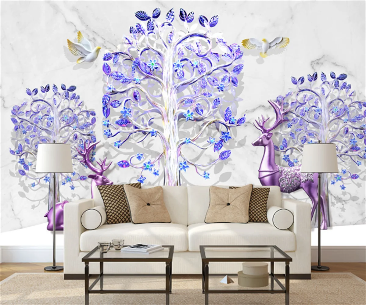 

3D настенные фотообои любого размера на заказ, новые китайские рельефные бумажные обои с изображением дерева удачи и лося, декоративные обои