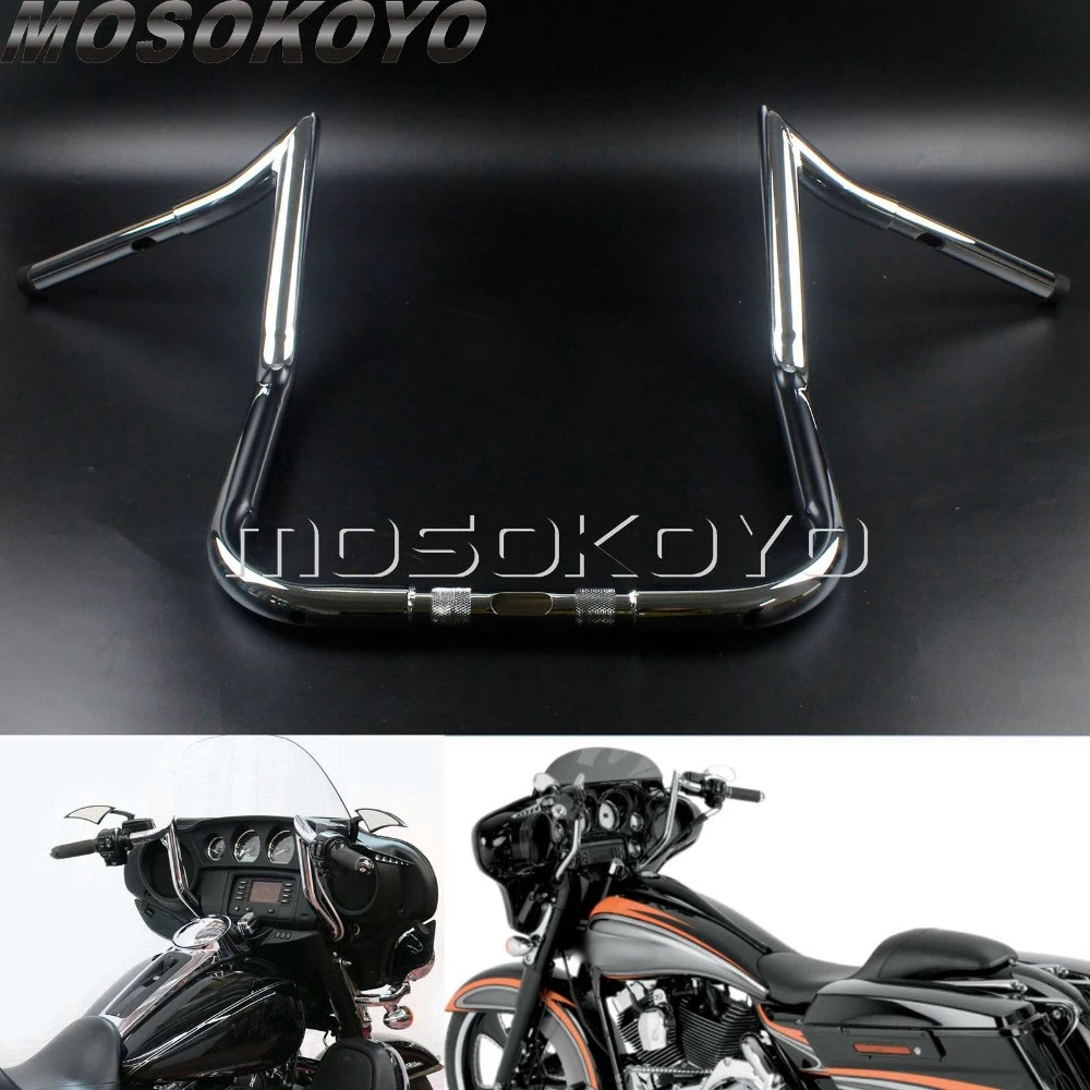 

Chrome 12" 14" 16" Rise Handlebar 11" Backward 37" Wide Fat Bar for Harley Touring Softail Road King Dyna w/ Batwing Fairing