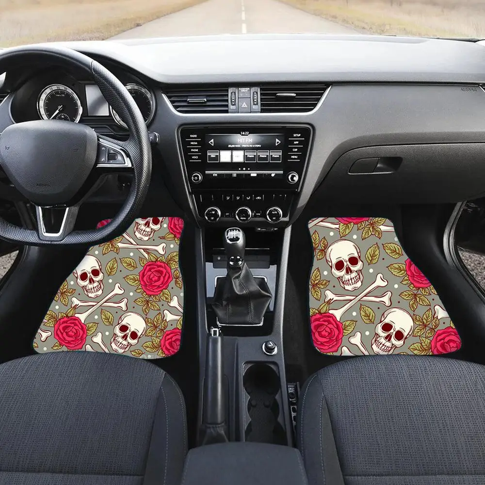 

Day of The Dead and Skull Pattern Set of 2 Custom Floor Mats for Cars Non Slip Car Floor Mats all Weather Stylish Carpet Rug