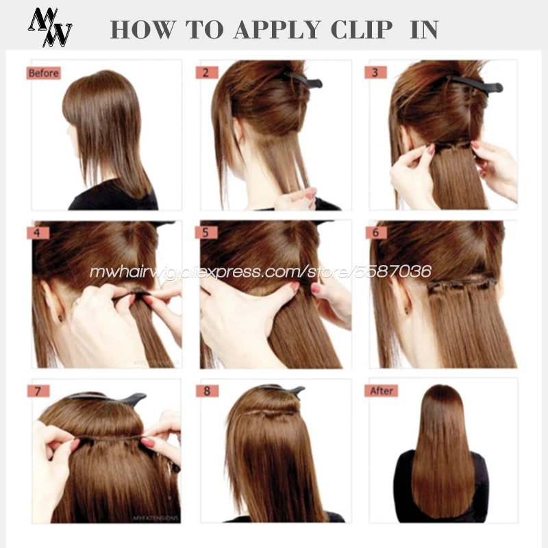 

MW Lace Clip In Human Hair Extensions Straight 7pcs Set Natural Clip Ins Full Head Brazilian Hair Balayage Color Clip 16"-24