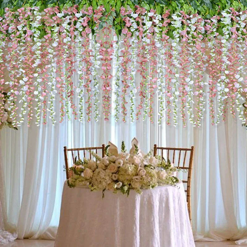 

Artificial Orchid Flowers Rattan String Vine with Green Leaves For Home Wedding Garden Decoration Hanging Garland Wall