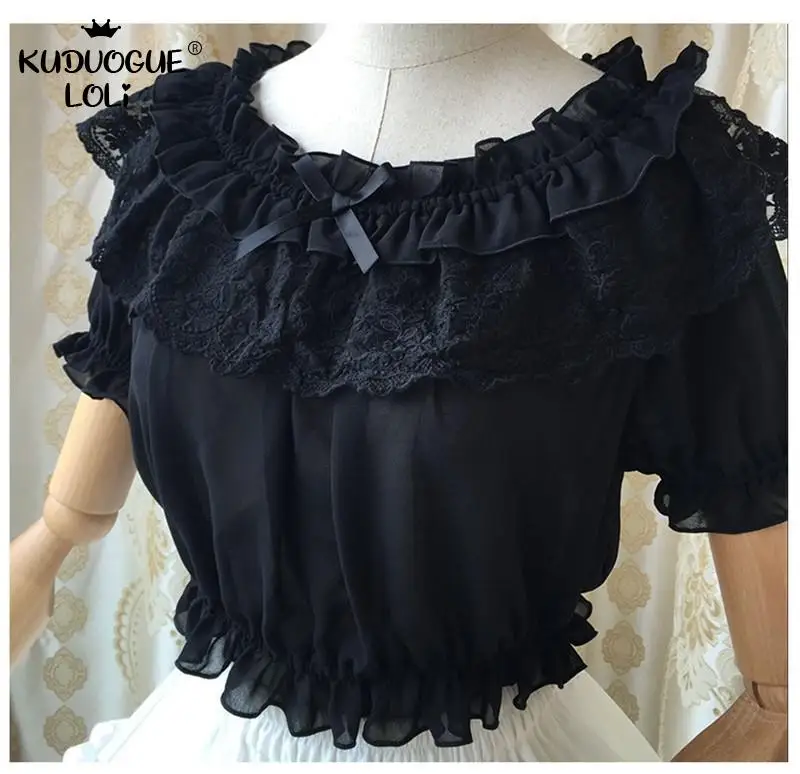 Укороченные топы в стиле &quotЛолита&quot рубашка для девочек милая шифоновая блузка