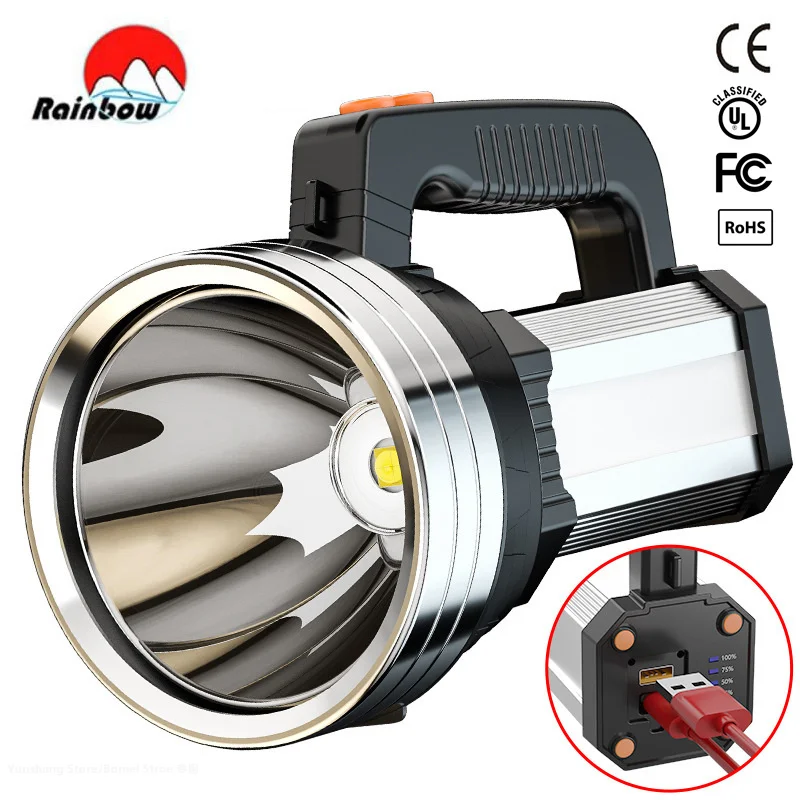 500000LM 100W Powerful LED Flashlight 1500M Long Range Portable Spotlights XHP70 Searchlight USB Recharge Camp Tactical Torch | Лампы и