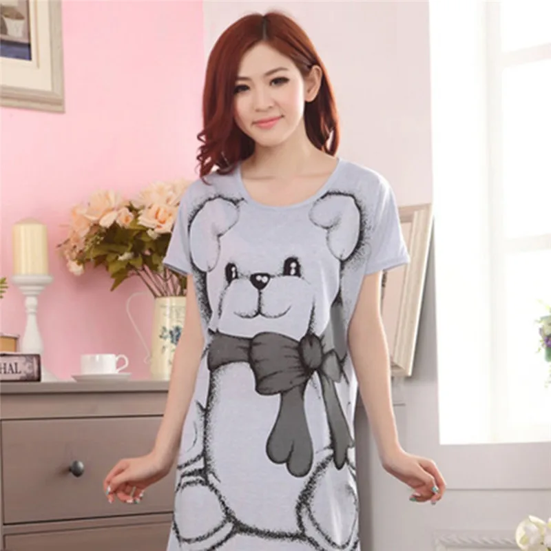 

2020 Women Print Cartoon Sexy Round Neck Lingerie Cute Nightdress Strap Thin Female Nighty Home Wear