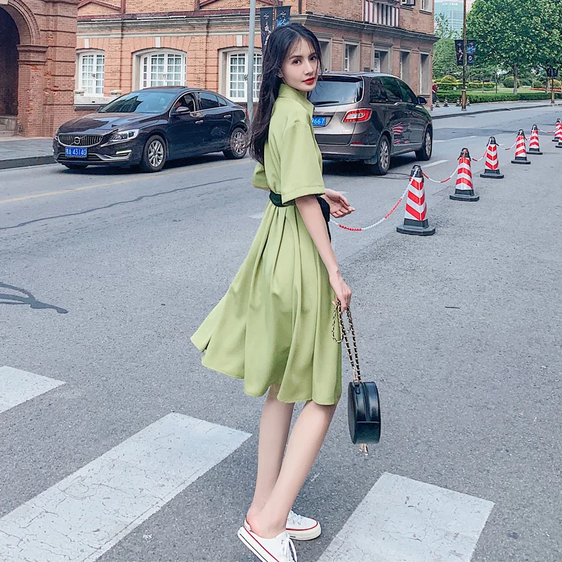 

2021 summer new style contrast color to wear retro tea break skirt French design sense temperament dress women