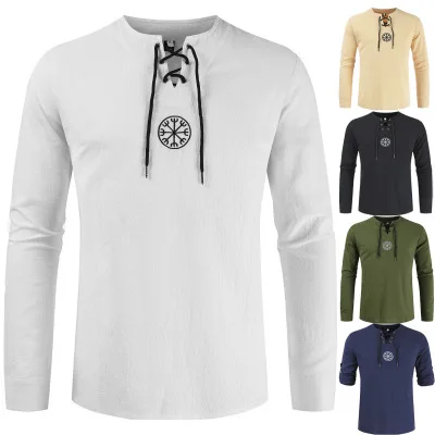 Средневековый Костюм викингов пиратский льняной Топ костюм в стиле Ренессанс