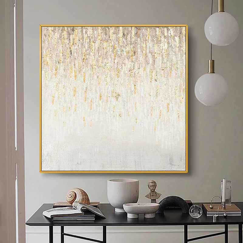 

Hand-painted Oil Scandinavian Modern Light Gold Stars Luxury Living Room Sofa Backdrop Decorative Painting Paintings Entrance Ha