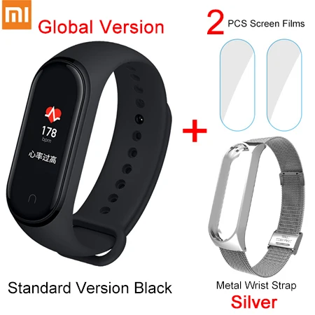GB Add Strap Films Xiaomi Mi Band 4 фитнес браслет управление музыкой Bluetooth 5,0 AMOLED сенсорный экран AI монитор сердечного ритма - Цвет: GB Add Strap Films