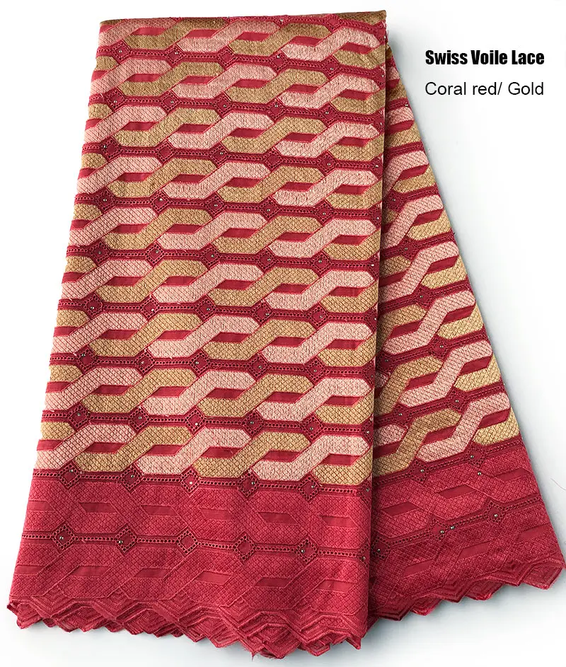5 ярдов кораллового красного золота африканская швейцарская вуаль кружевная